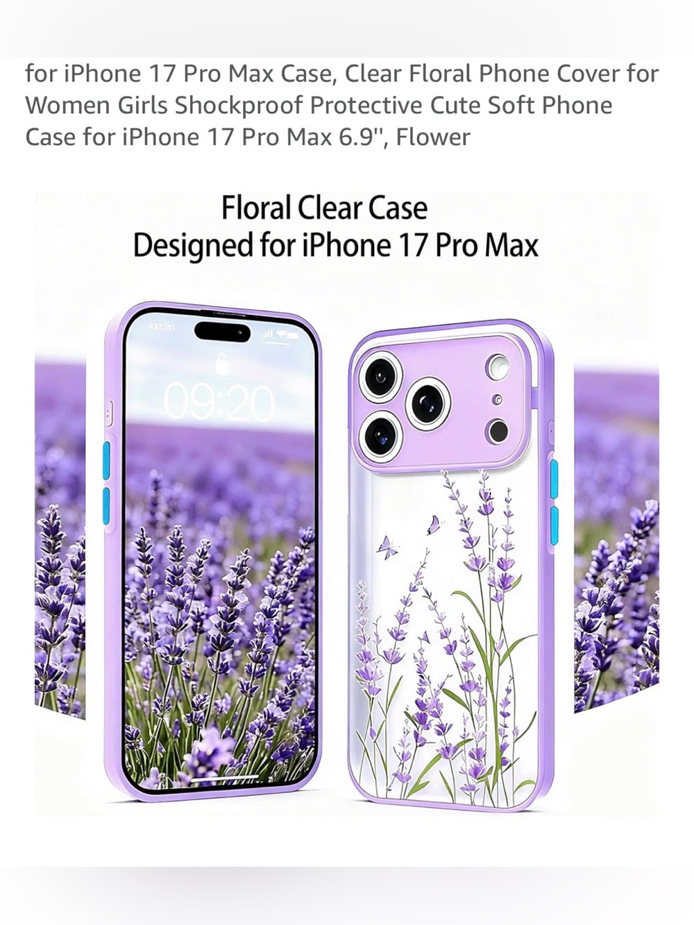 Purple Floral Clear I Phone 17 pro max Case& Purple Trim
